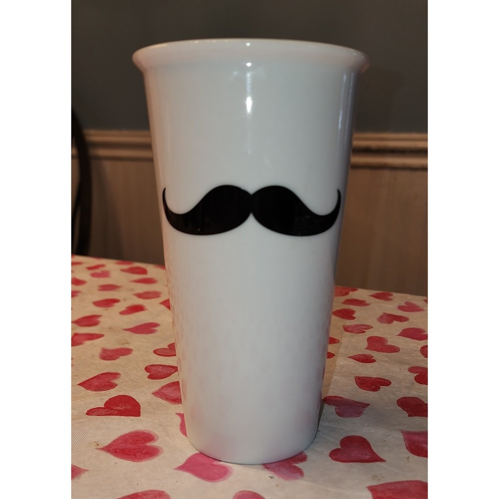 The Vessel Handlebar Mustache Ceramic Travel Tumbler White Black Graphic Mug